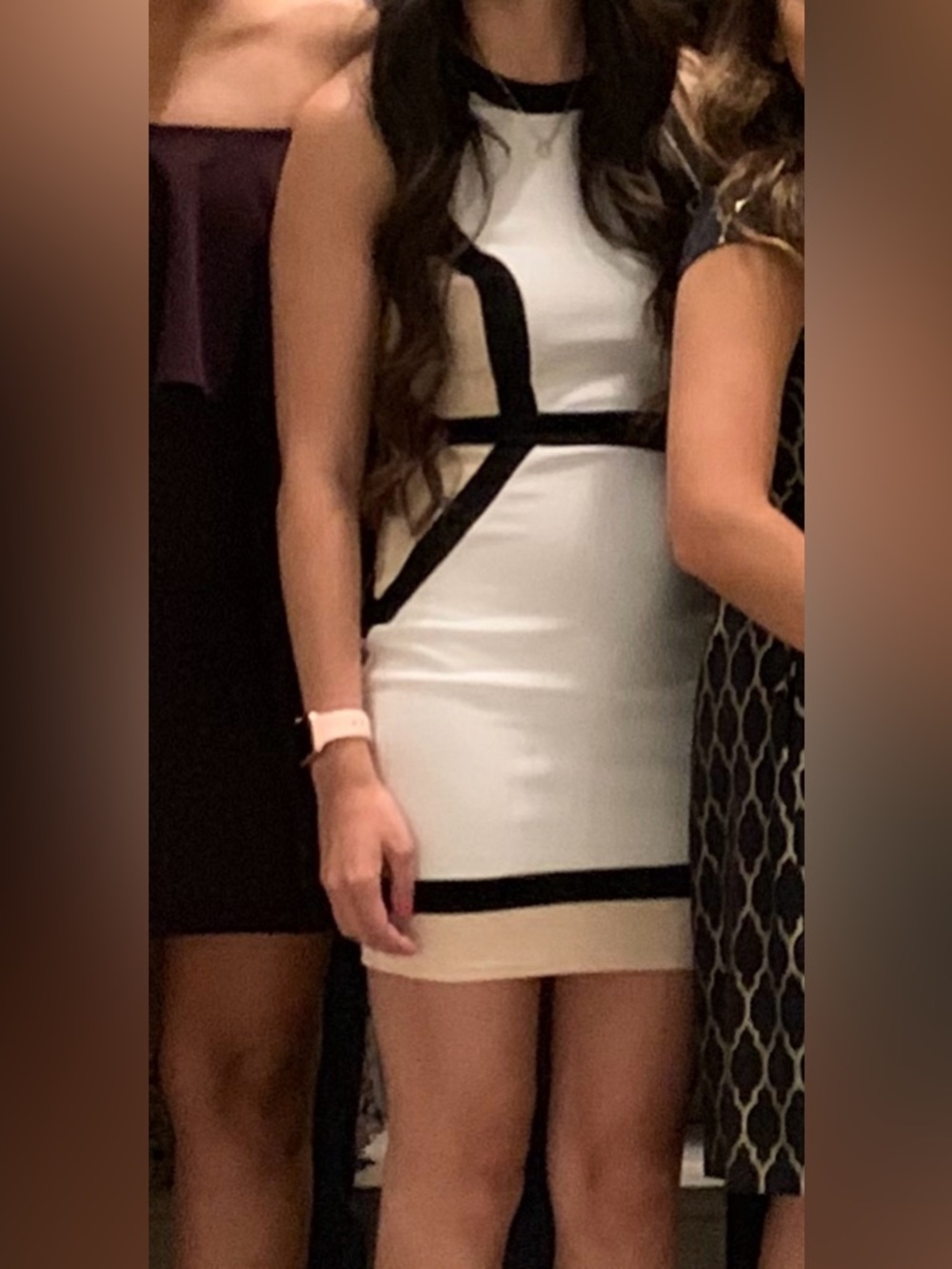 Women’s Colorblock Sheath Dress in White and Nude with Black Trim
